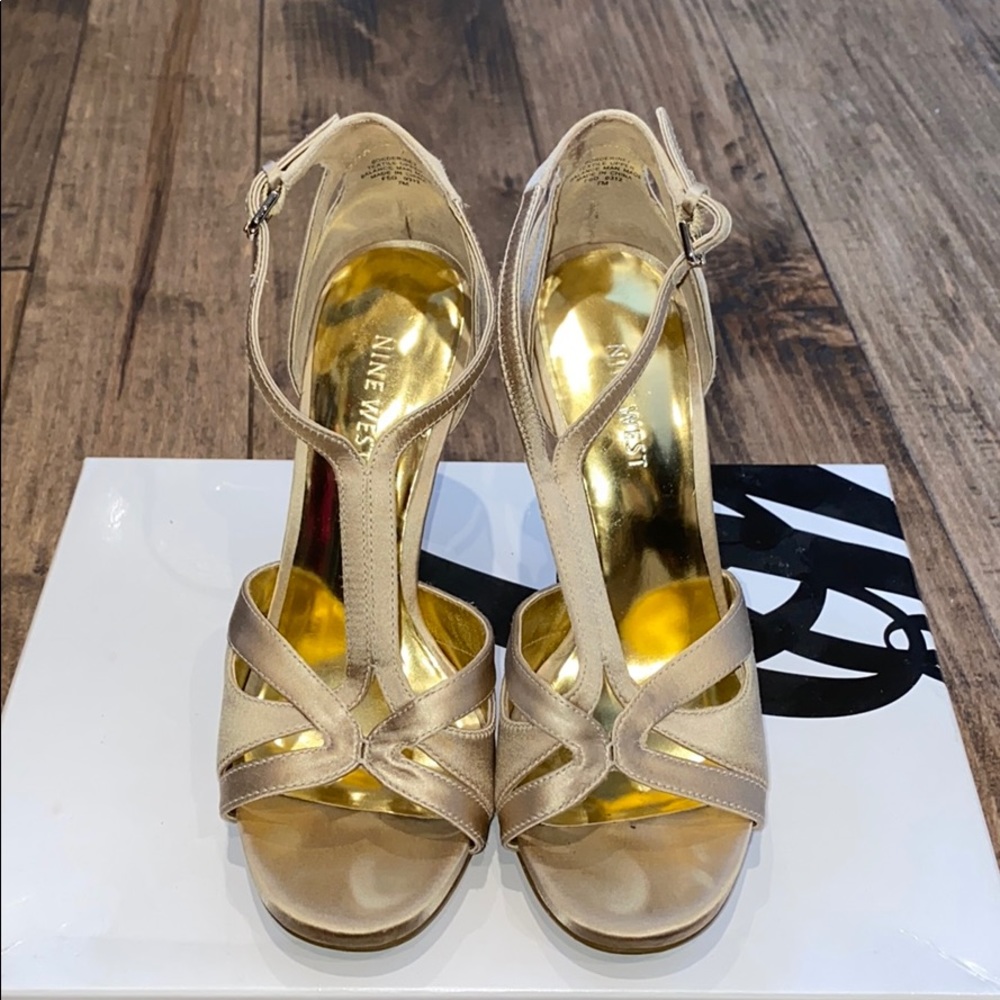 Nine West Borderline Champagne Satin Heels